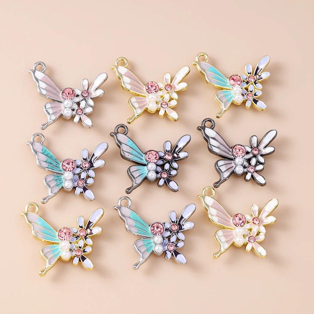 Leslie 5 Stück exquisite Charms, wunderschöne florale Schmetterlingsanhänger für Ohrringe, Halsketten, handgefertigte DIY-Schmuckherstellungszubehör