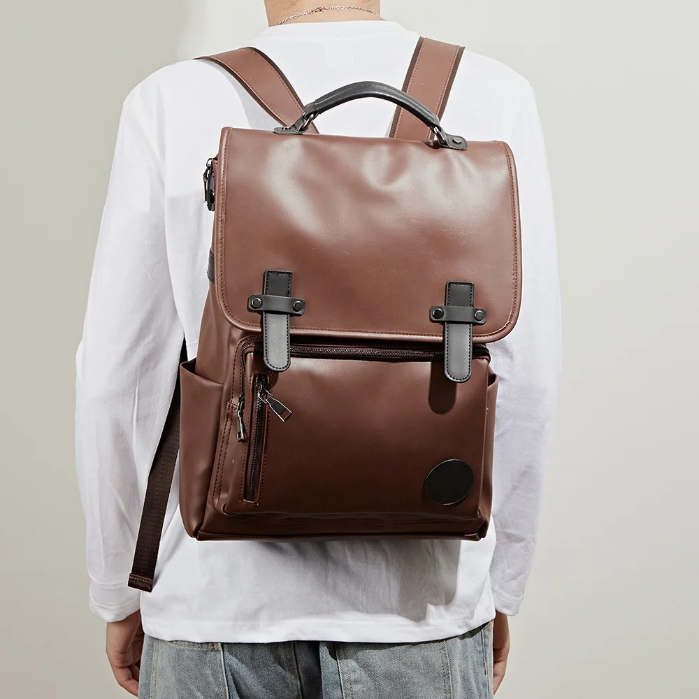 Leather Men Laptop Backpacks Fashion Male School Bags Retro Man Travel Bag