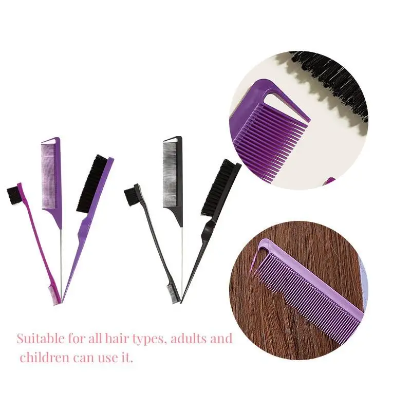 3Pcs Slick Back Hair Brush Set Bristle Hair Brush Brush Teasing Comb for Women Baby Kids Black Hair 5