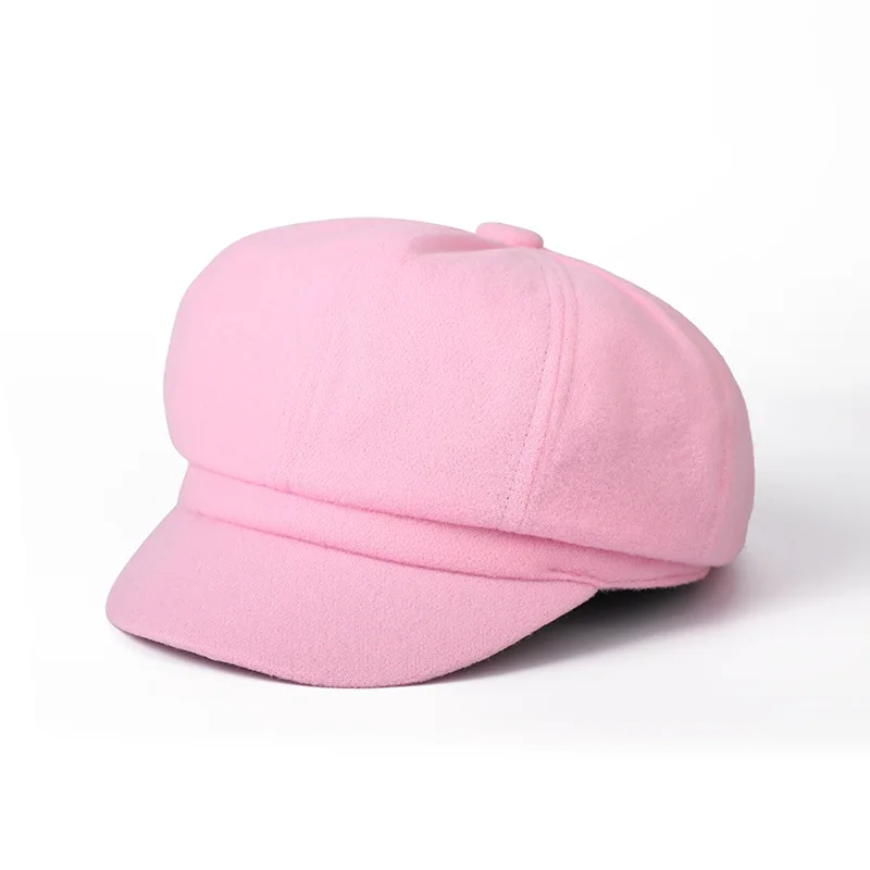 thumbnail image 2 of Cotton Letter Octagonal Forward Peaked Cap Autumn Winter Berets Hats 2 of 11