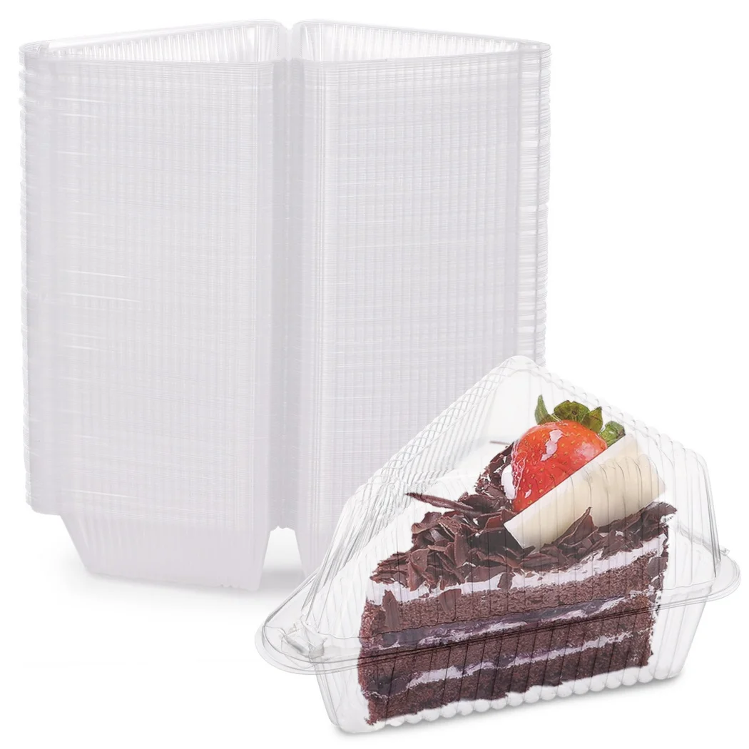 200Pcs Cake Slice Containers Clear Plastic Cake Slice Container Hinged Lid Cheesecake Take Out Container Clamshell Packaging Box