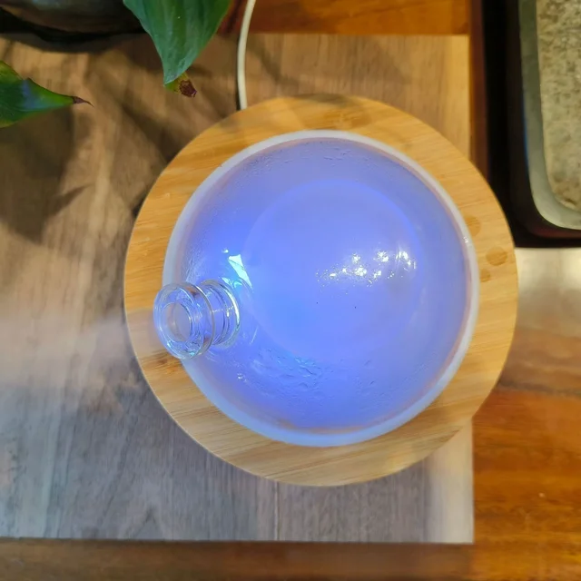 Glass Essential Oil Diffuser with Real Wood Base, 200ml Ultrasonic Aromatherapy Diffuser, Glass Dome Humidifier, LED Light Avail 3