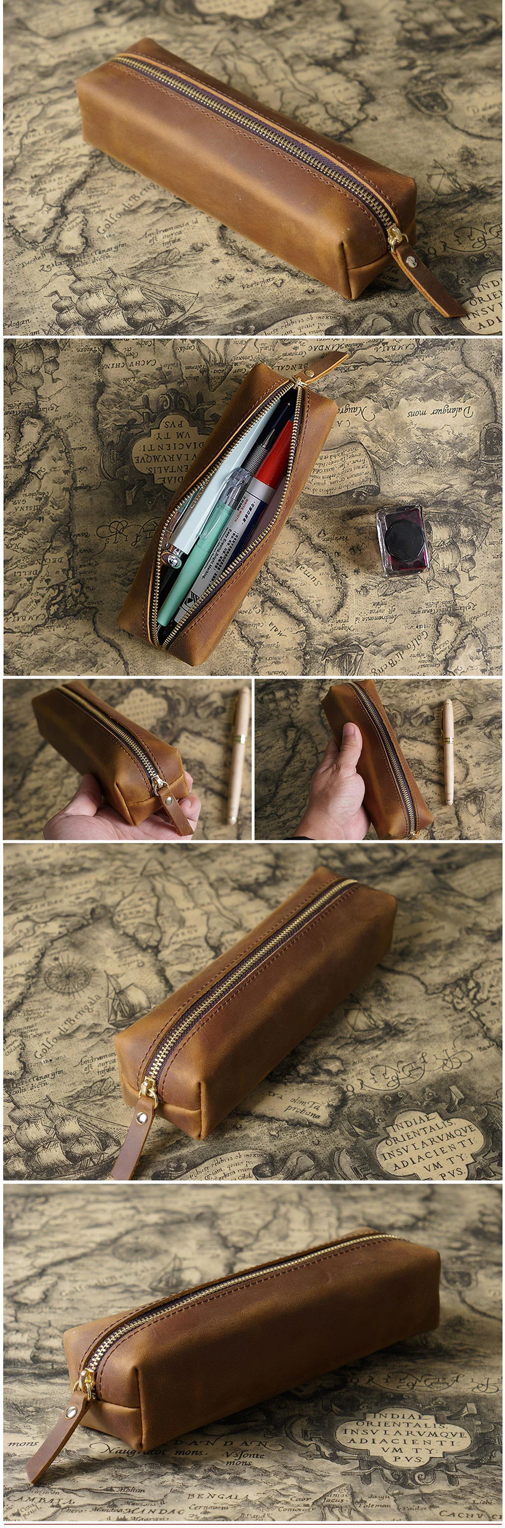 Case de Lápis de Couro Pencilcase para o Menino Genuíno Escola Caneta Caixa Escritório Grande Capacidade Papelaria Bolsa Kit Titular Penal 11 Computers & Electronics