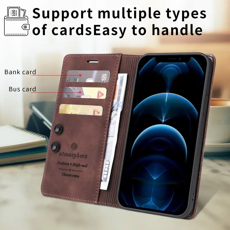 Matte Leather Flip Cover Wallet Case with Magnetic Retro Design