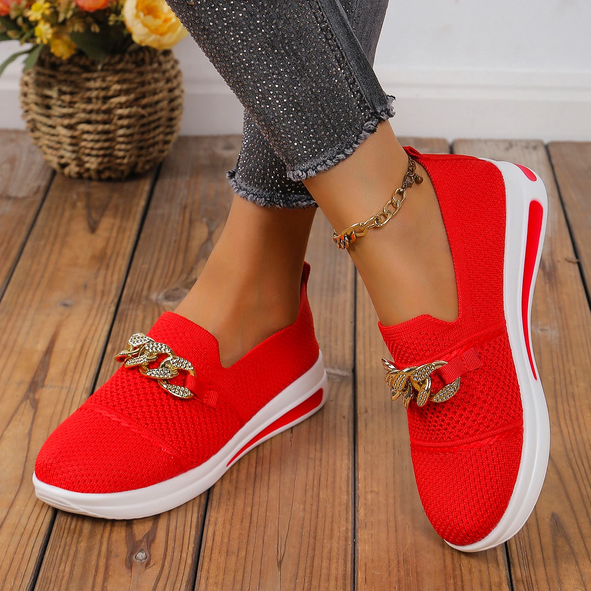 2024 Women's Autumn Simple Solid Color Comfortable Non-slip Loafers Outdoor Shallow One-leg Mesh Breathable Vulcanized 36-43