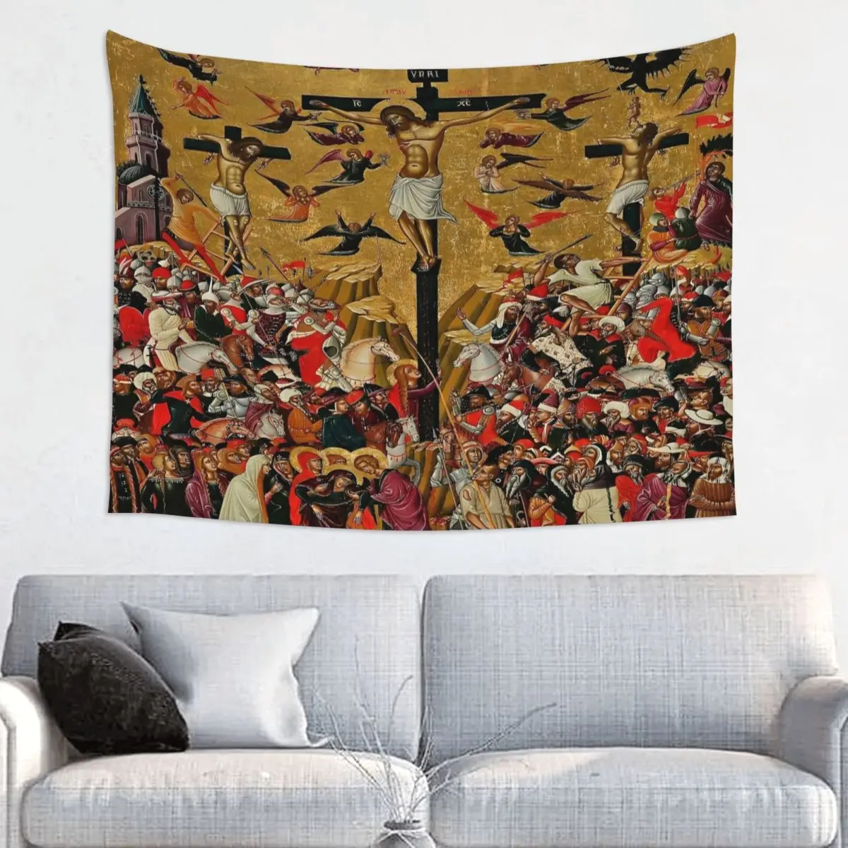 Crucifixion Andreas Pavias Orthodox Cross Tapestry Wall Hanging Hippie Wall Tapestry INS Throw Rug Blanket Room Decor Cloth