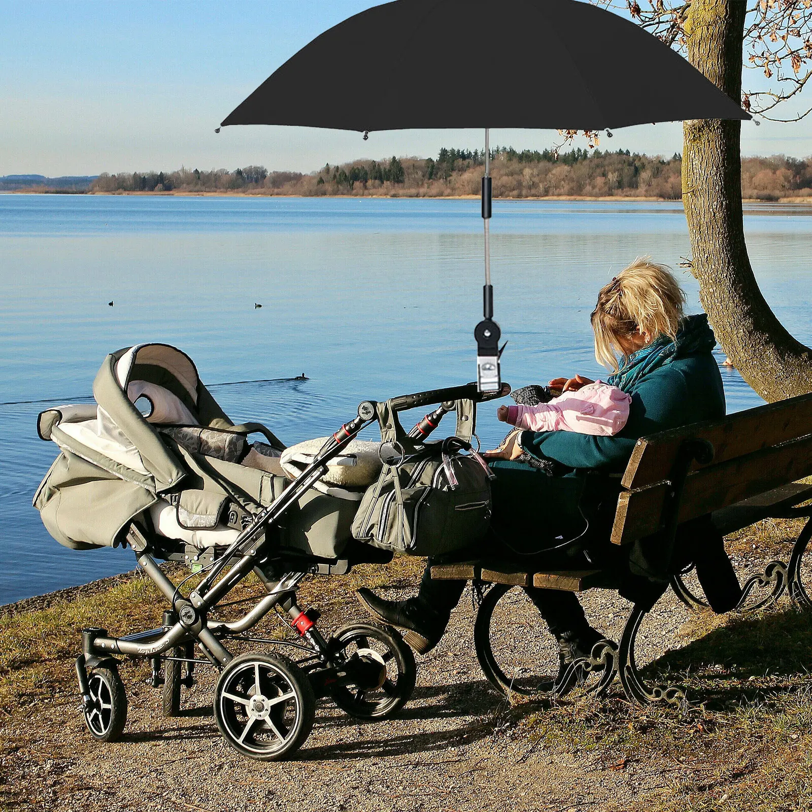 360&deg; Adjustable Umbrella With Clamp Baby Stroller Accessories Outdoor Universal 3 Colors Sunshade To Strengthen Umbrellas