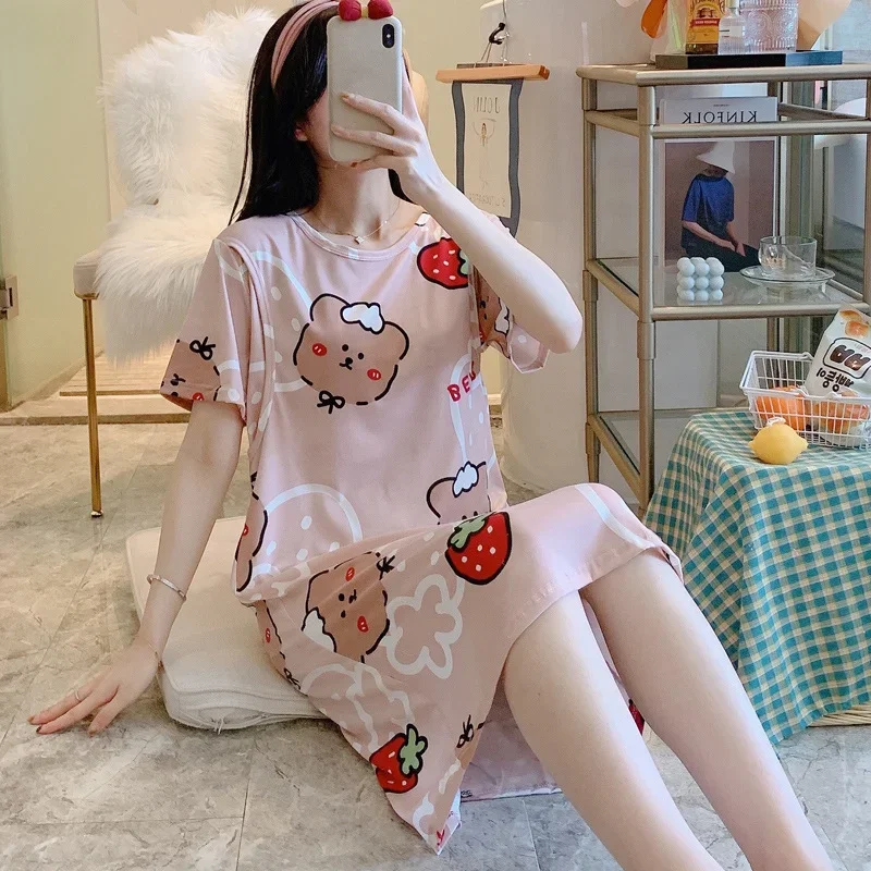 Breastfeeding Nightgown Summer Maternity Nursing Nightgowns for Mothers