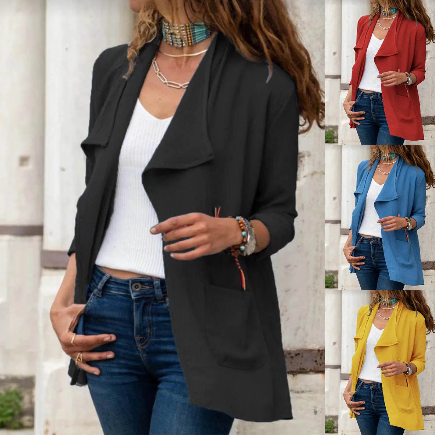 Autumn and Winter 2023 New Women's Solid Long Sleeve Short Windbreaker Casual Versatile Cardigan Coat Suit Coat Lady winter new punk simple black gray plaid casual coat casual windbreaker 71146