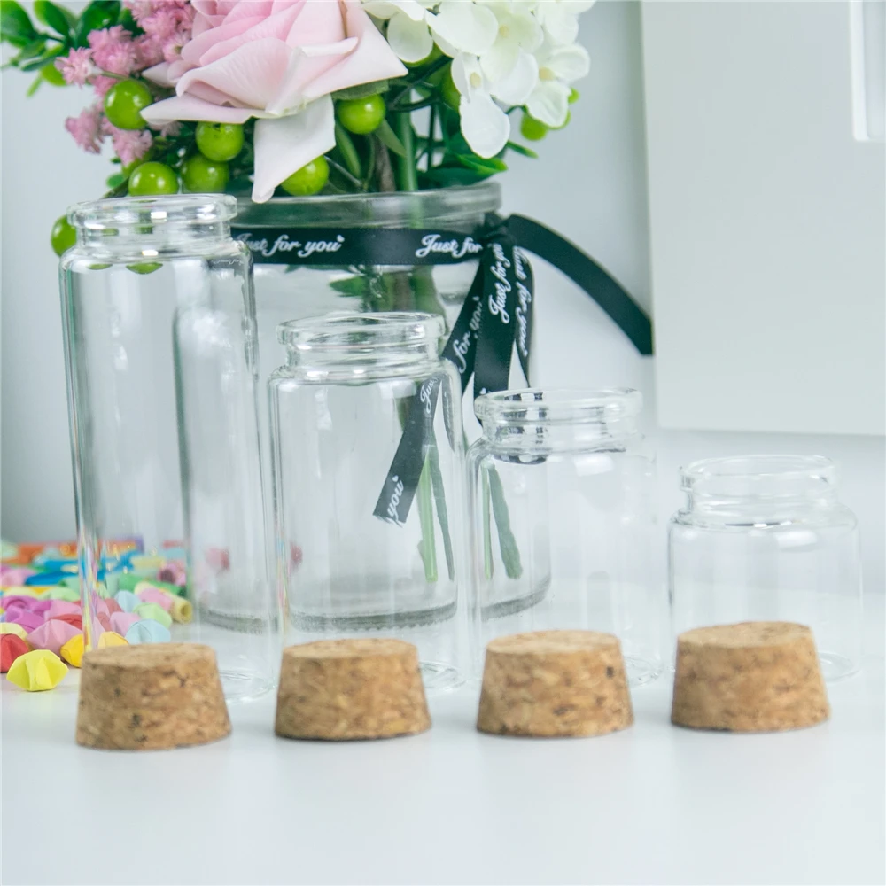 6pcs 50ml/60ml/80ml/90ml/100ml/120ml/150ml/200ml/240ml Glass Bottles With Corks Jars Vials Heatproof Eco-Friendly