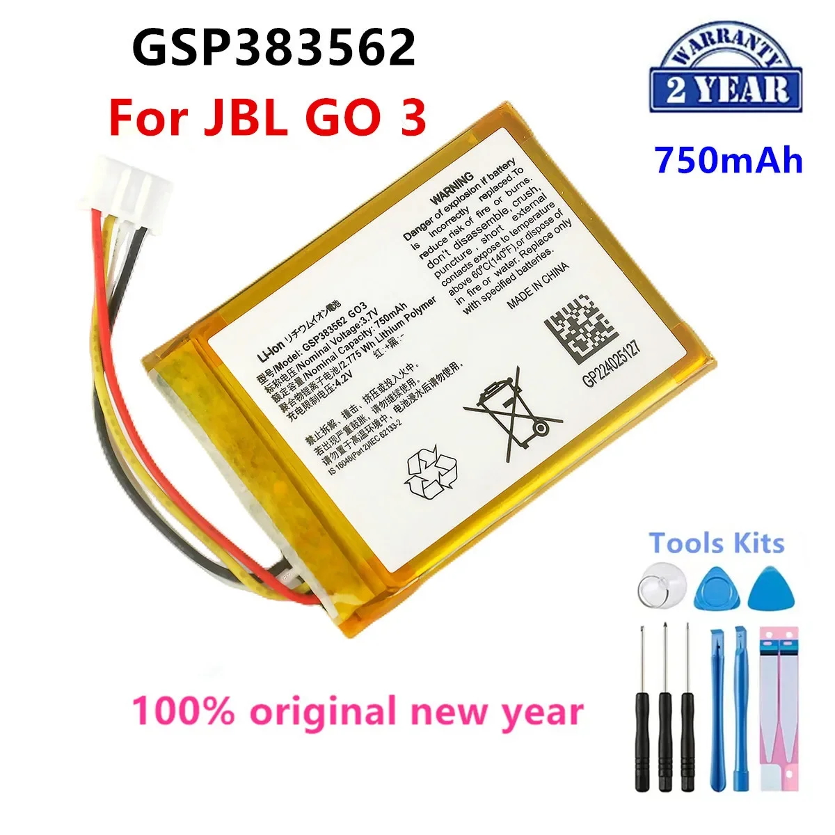 

Original GSP383562 New Replacement 750mAh For JBL Go 3/GO3 324054 Bluetooth Speaker Replacement Battery+Tools.