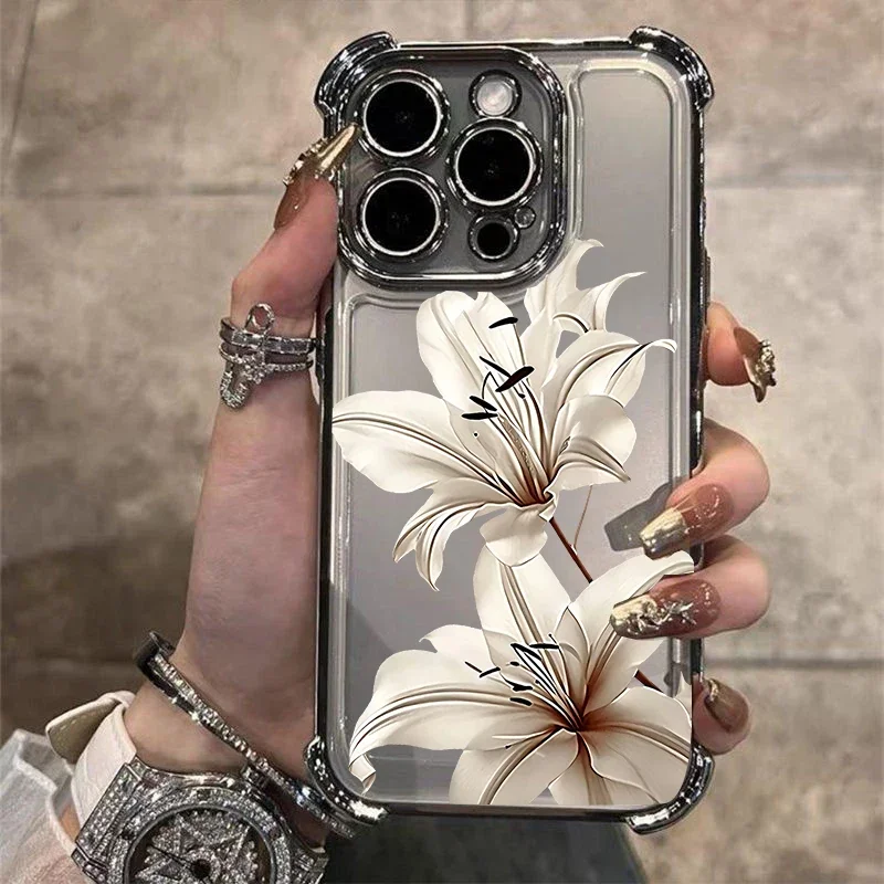 Elegant Lily Flower Plating Case with Air-Guard Corners Cover