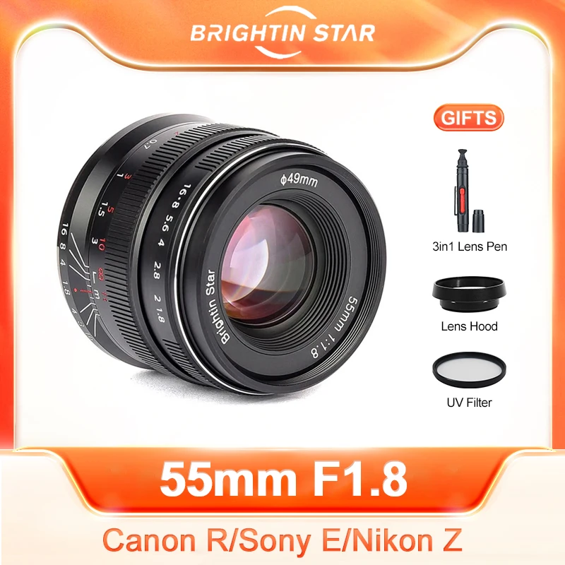 

Brightin Star 55mm F1.8 Full Frame Large Aperture Manual Focus Prime Fixed Lens for SONY E A9 A7M3 A7II Canon EOSR Nikon Z Z6Z7