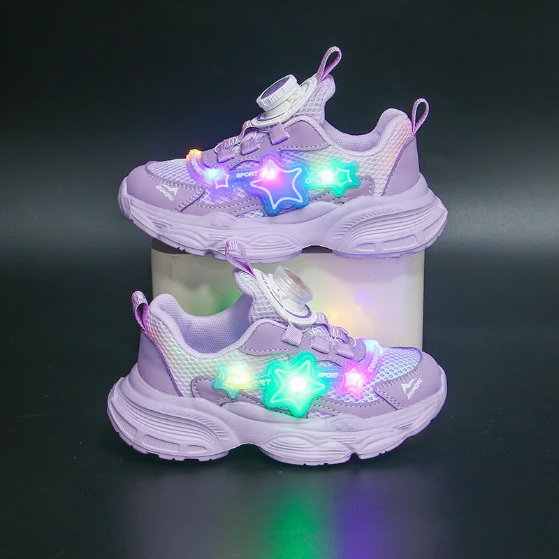 Tennis Shoes LED Children Trainer Girls Casual Sneakers Mesh Breathable Running Shoes Baby Student Non-slip Illuminated Shoes 6