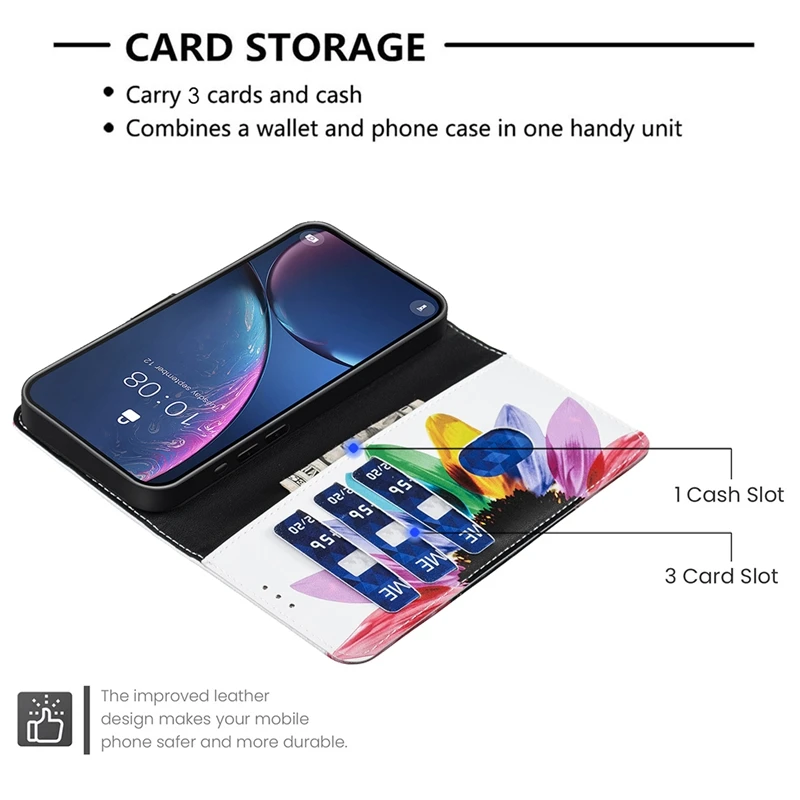 Elegant Leather Flip Wallet Case with Card Holder and Artistic Design