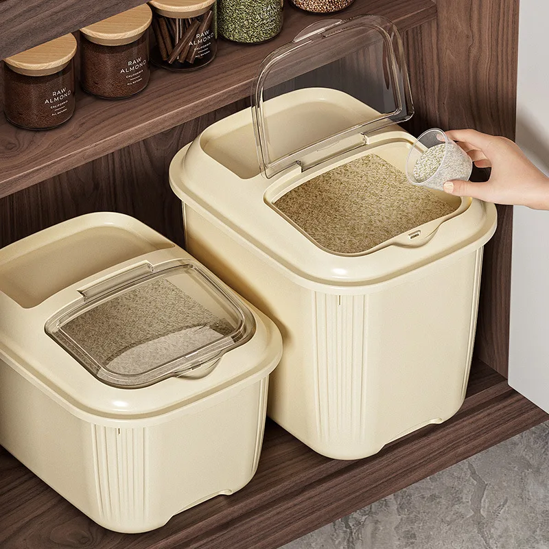 Kitchen Container Bucket Moisture Proof Insect Proof Rice Box1015KG Grain Sealed Jar Storage Pet Dog Food Box Bullet Lid