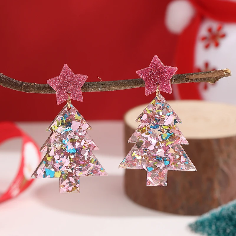 

Модные блестящие акриловые серьги-подвески в виде рождественской елки для женщин, модные красочные эффектные Висячие серьги, рождественские драгоценности в подарок