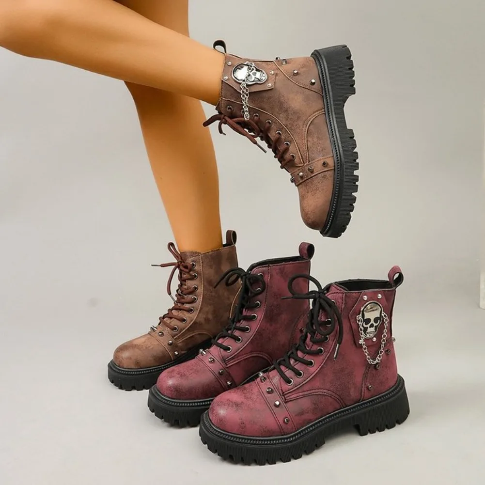 Women's Ankle Boots Fashion Gothic Platform Botas British Short Boot Motorcycle Boots for Women Designer Rivet Punk Boots Botas
