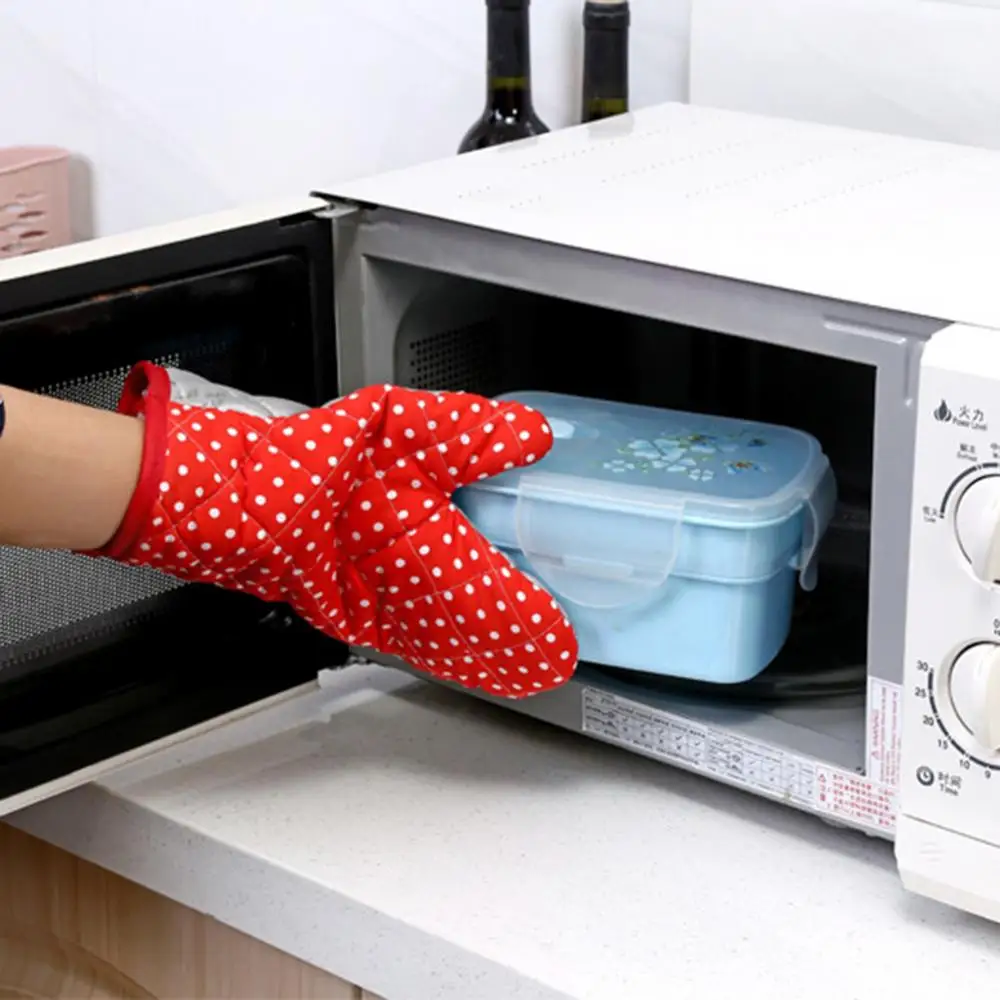 1Pc Mitten Microwave Oven Glove Cotton Insulated Baking Heat Resistant Gloves Oven Mitts Terylene Non-slip Cute Kitchen Tool