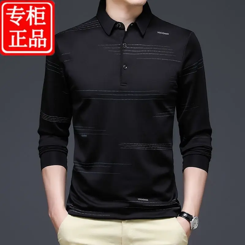 

Spring and Autumn 2024 Men's New Patchwork Pullover Collar Button Fashion Print Casual Slim Fit Long Sleeved T-shirt POLO Shirt
