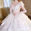 Jancember Superfine Customization Wedding Dresses Ball Gown High Neck Full Sleeves Embroidery Illusion Robe Mariage LSMX034 5