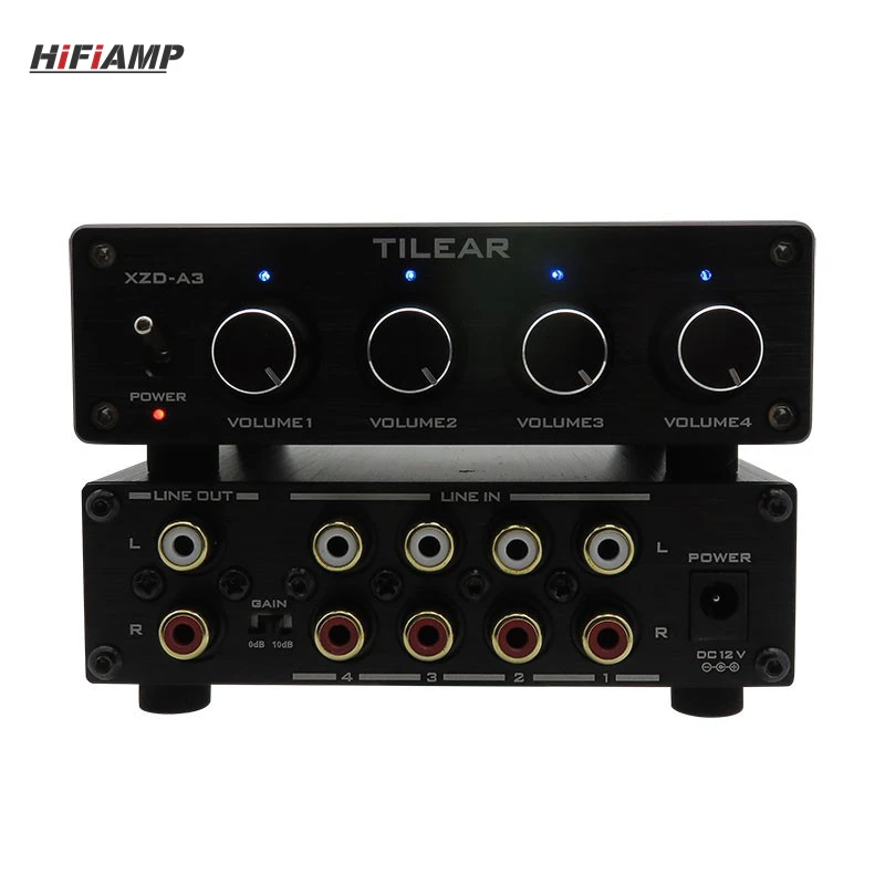 TILEAR XZD-A3 4-IN 1-OUT 스테레오 오디오 믹서 6xNE5532 연산 증폭기 독립 볼륨 조절 지원