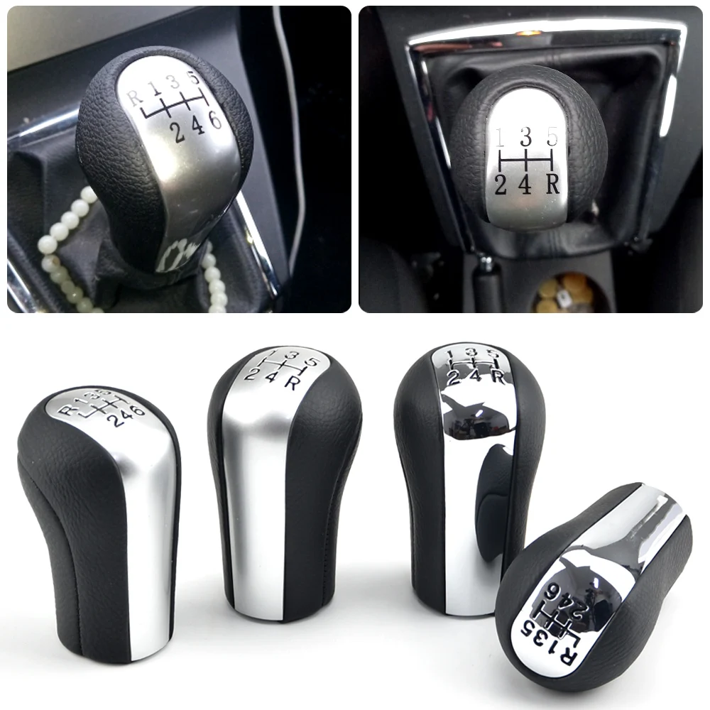 Pomello Del Cambio A 5 Marce In Pelle PU - Ricambio Per Toyota Corolla, Verso, Avensis, Yaris, Vitz - Nero E Argento