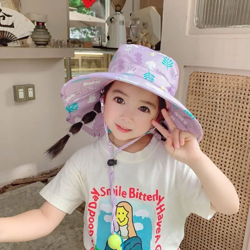 Kids Spring Outing Hat for Boys and Girls Universal Sun Protection Shawl Fisherman Hat Baby Big Rim Sun Hat