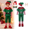 Children Boy Christmas Elf Cosplay Costume Top + Pants Belt Hat Shoes Matching Dress Up Santa Claus New Year Party Outfit