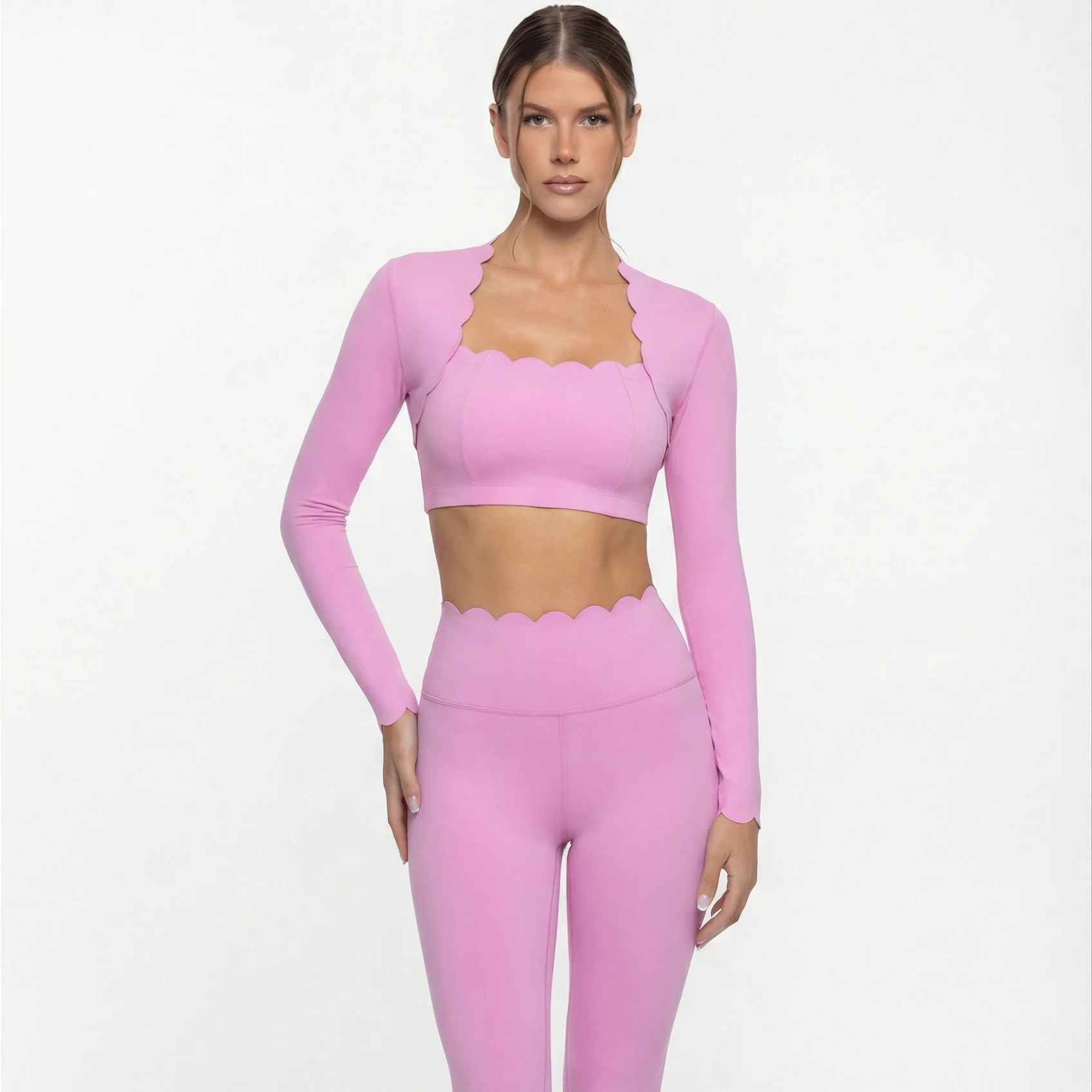 Black Square Neck Tight High Elastic Skinny Yoga Sports Long Sleeves Fashion Compression Pants Fitness Leggings Workout Tights 2