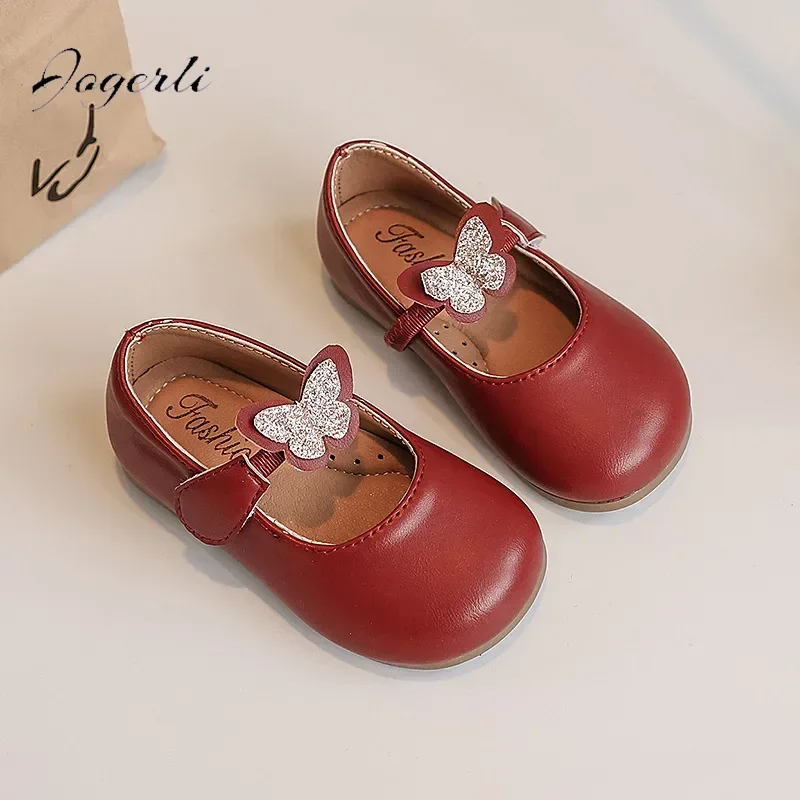Spring Autumn Kids Girls Butterfly Small PU Leather Shoes New Soft-soled Princess Shoes Children's Loafer Flats