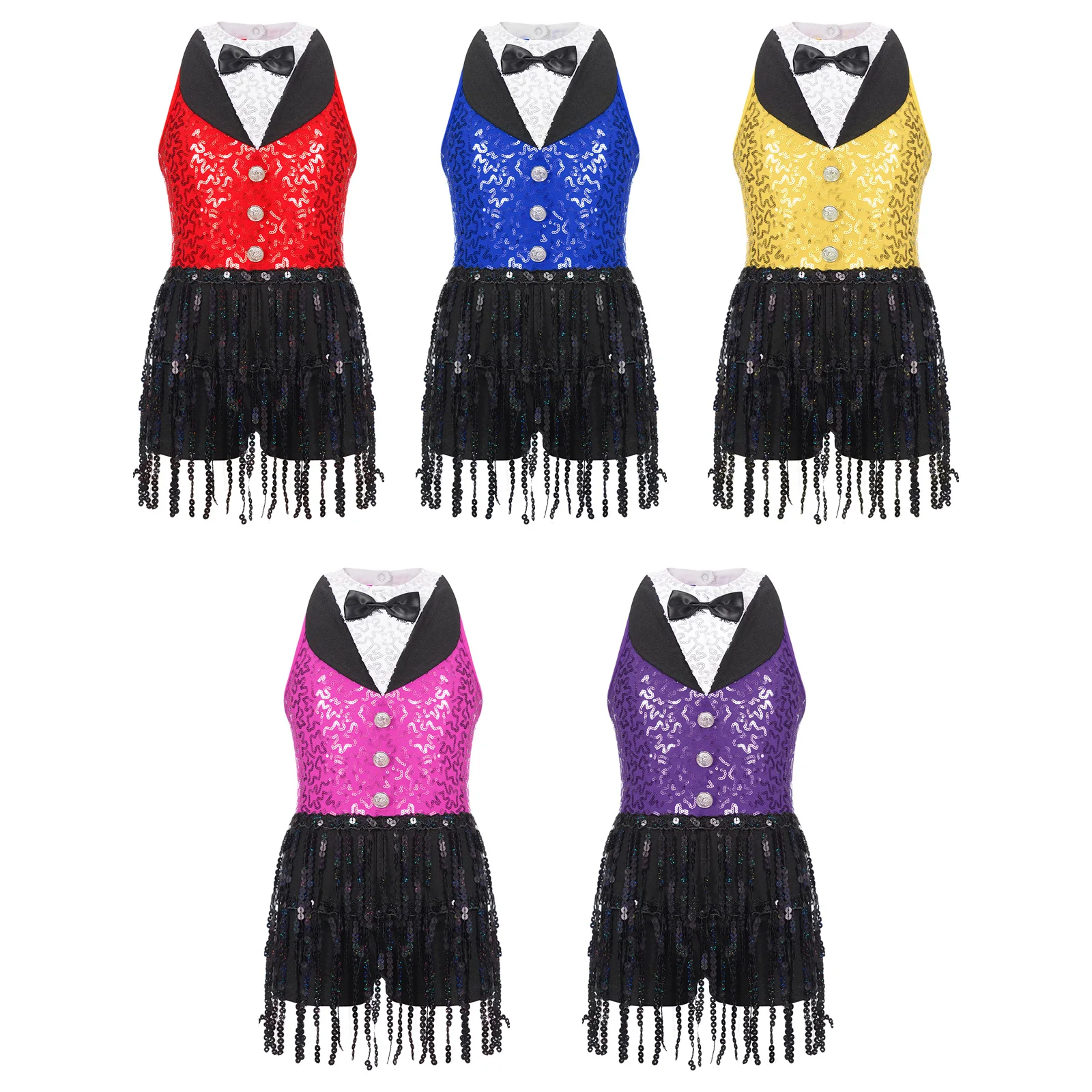 Kids Girls Sequin Tassel Dance Dress Sleeveless Back Keyhole Boyshorts Sequin One-Piece Dancewear for Latin Jazz girls dress children dance suit