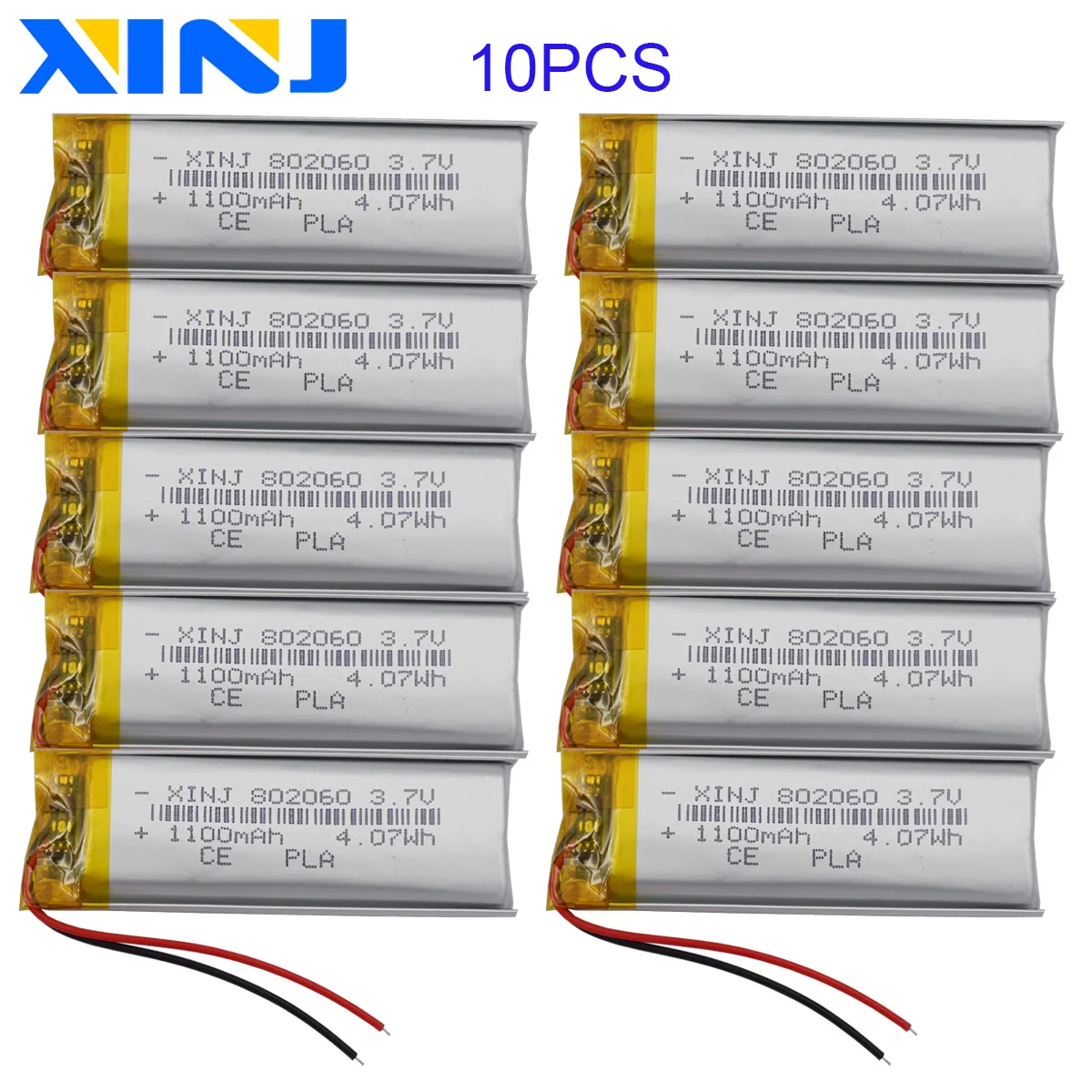 

10pcs 3.7V 1100mAh 4.01Wh Rechargeable Li-Polymer Li Lithium Lipo Battery 802060 For DIY Pen GPS Phone Driving Recorder Camera