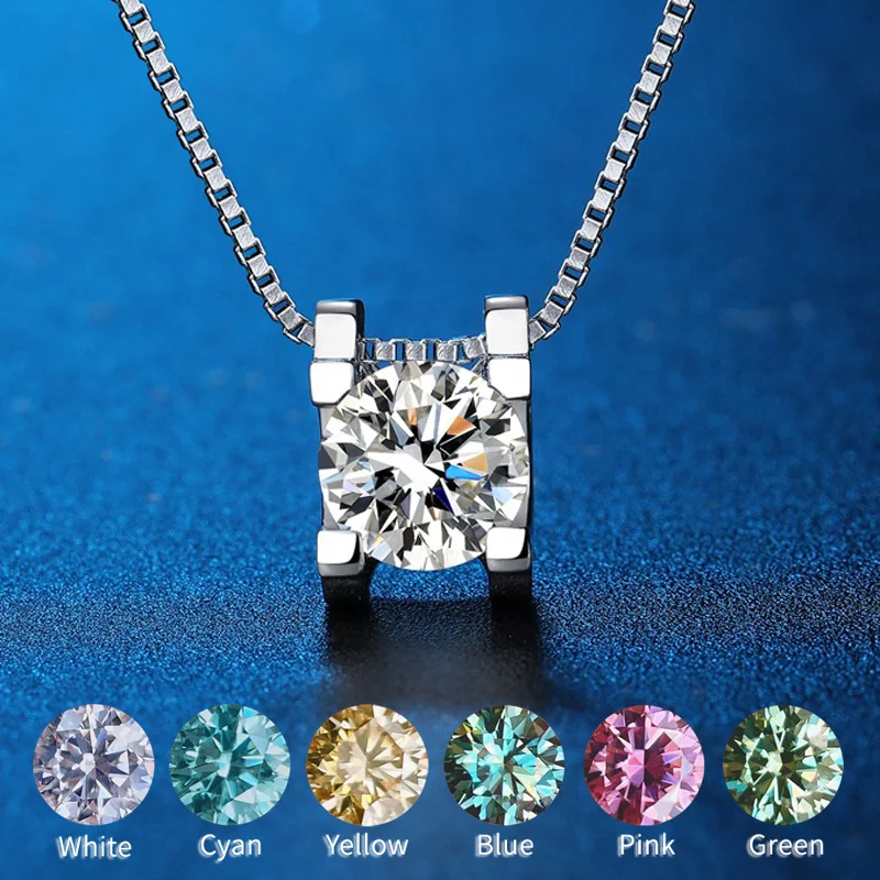 

Wholesale Moissanite Necklace Diamond Pendant 1-3CT Blue Green Pink Red Yellow Stone S925 Silver For Women Wedding Party