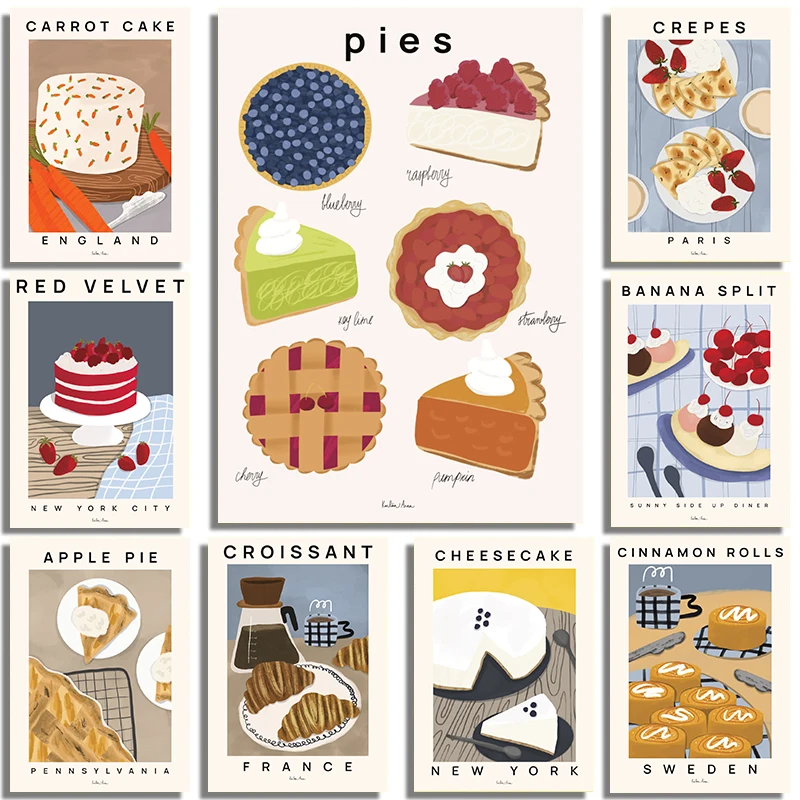 Cibo Dessert Poster, Torte, Caffè, Pancake, Crepes,Matcha, Torte, Stampe Su Tela Pittura Wall Art Immagini Cucina Ristorante Decor