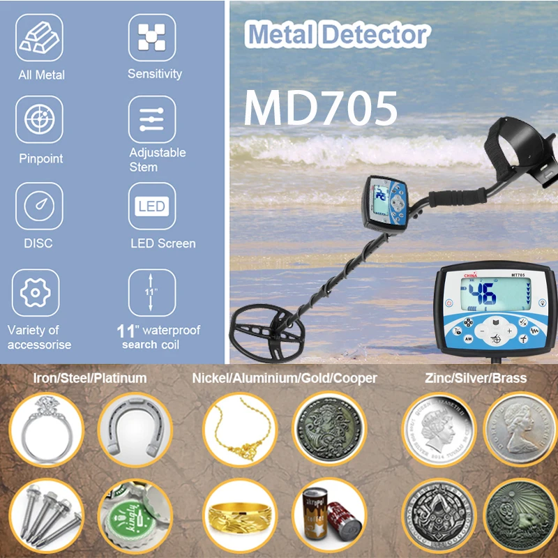 MT705 High Sensitivity Underground Metal Detector Waterproof Search Coil Professional Metal Detecting Tool Treasure Pinpointer