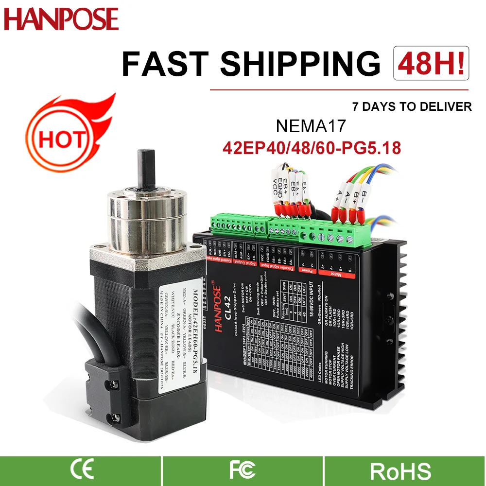 NEMA17 losed-loop stepper motor 42EP60-PG body length planetary transmission ratio3.17:1 5.18:1 encoder deceleration+CL42 Drive