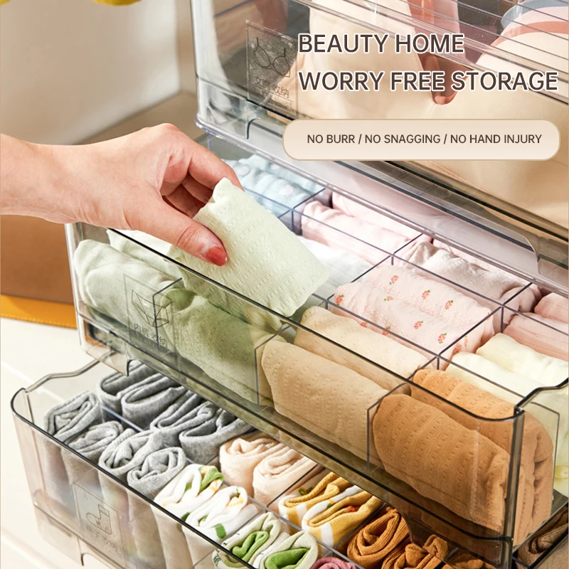 Drawer Organizer Underwear Storage Box With Lid Compartment Plastic