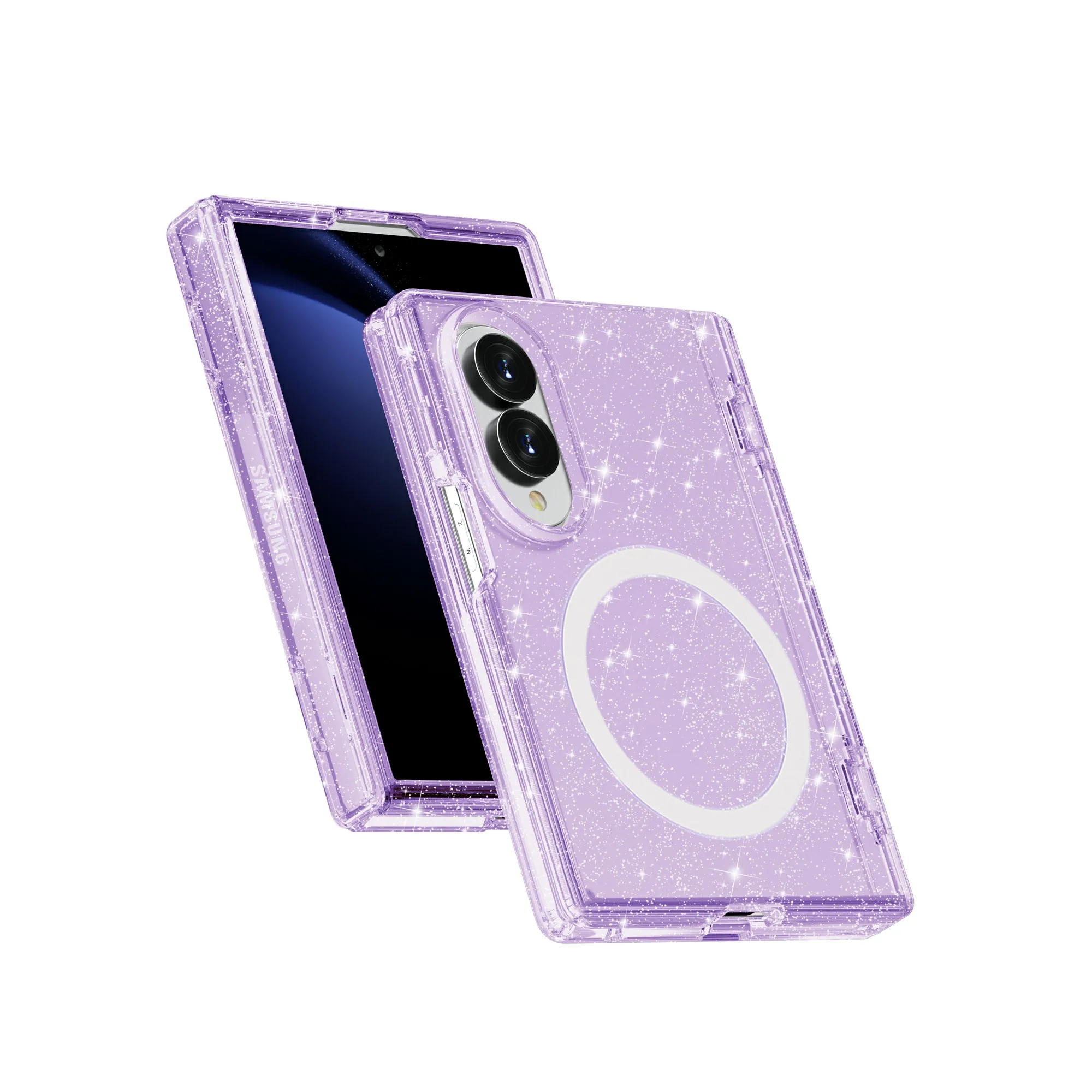 Luxury Transparent Glitter Acrylic Hinge Protection Case with MagSafe