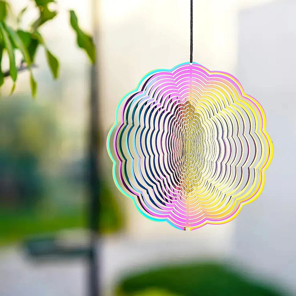 Gradient Mandala Wind Spinner Stainless Steel Whirligig Wind Chimes Suncatcher Garden Hanging Decoration Sculptures Windmill