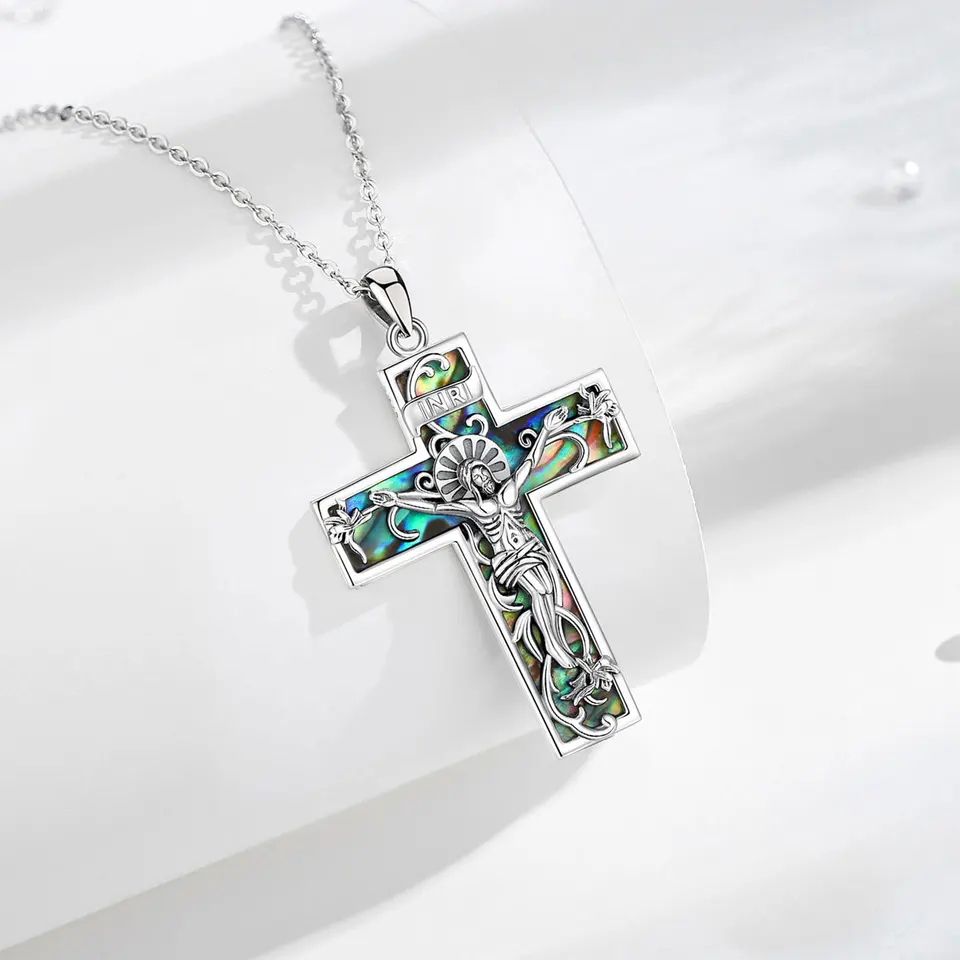 Ciondolo da uomo in argento sterling con croce di Gesù crocifisso