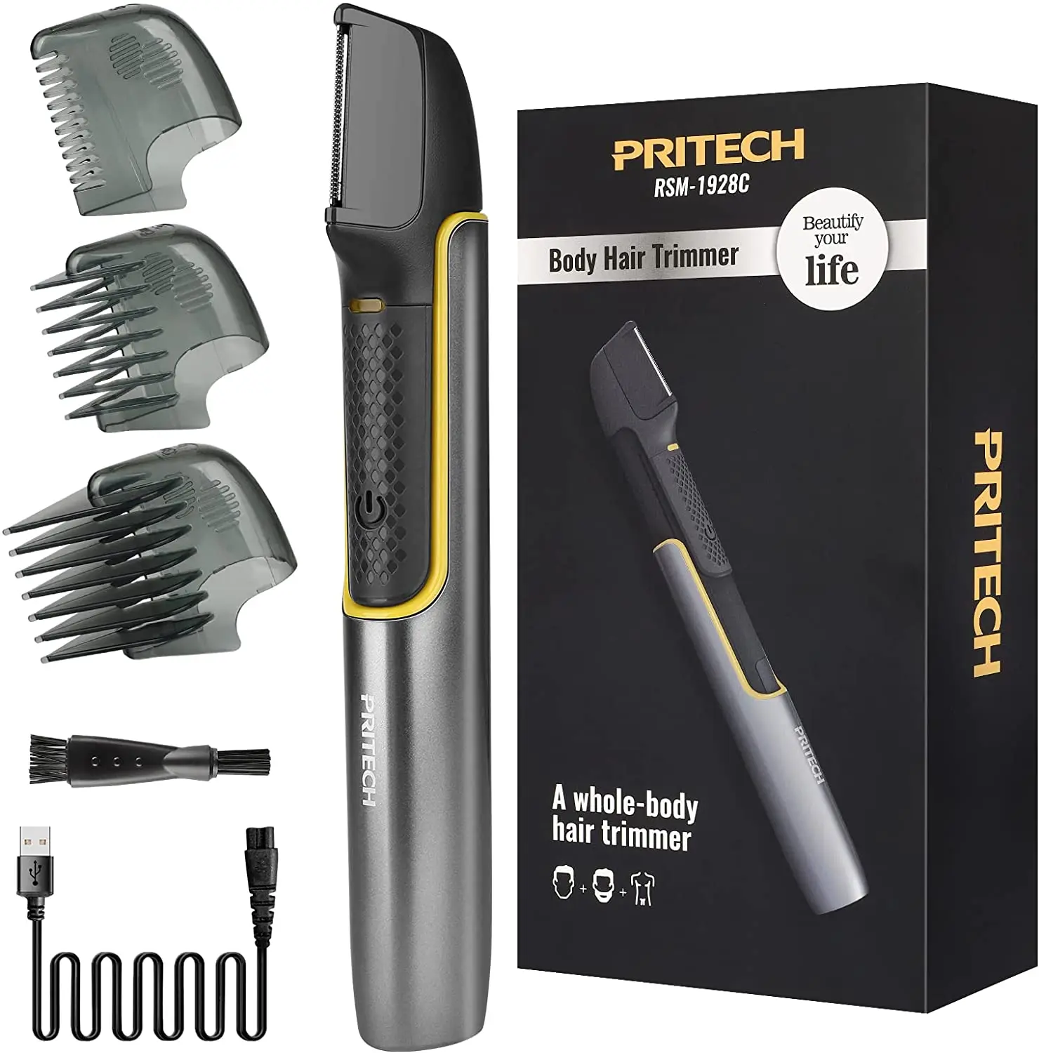 Pritech-clipper de Pêlos Corporais de Virilha Elétrica Recarregável Depiladora de Biquíni Pubic Back Body Shaver Navalha para Homens e Mulheres