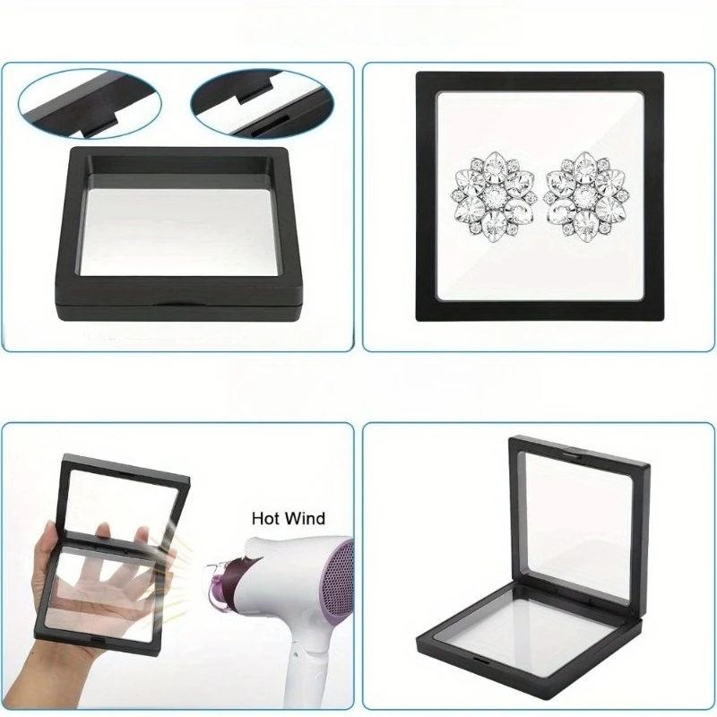 Floating Jewelry Display Box PE Storage Case for Rings Earrings Bracelets Necklaces Stackable Rectangle Holder Ideal for Travel
