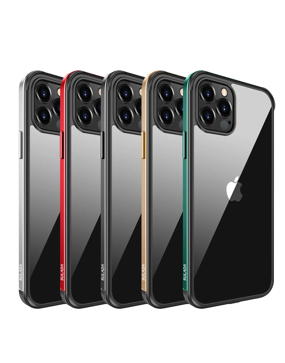 IPhone 15,13,12,11,15 pro max用の金属フレーム付き透明