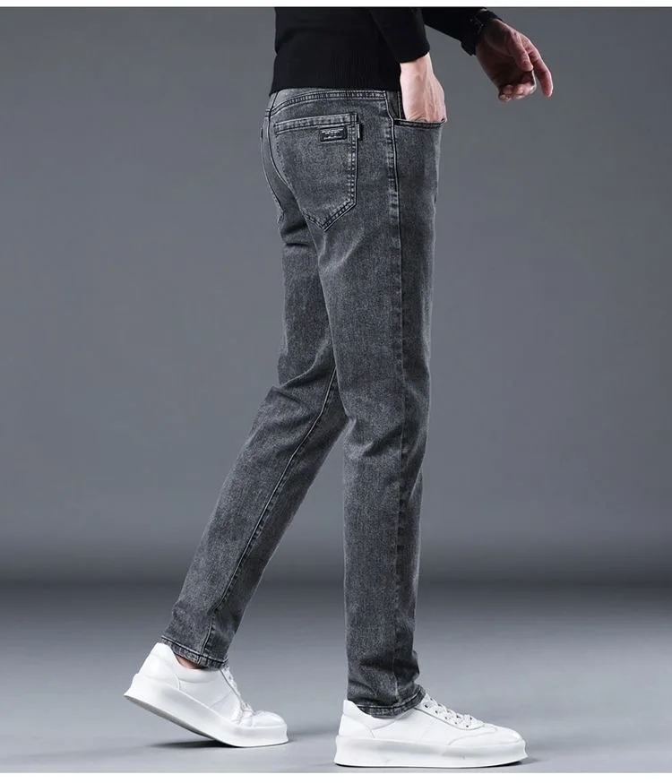 2023 Spring and Autumn New Classic Fashion Solid Color Elastic Small Legs Men's Casual Slim Comfortable Breathable Jeans 28-36