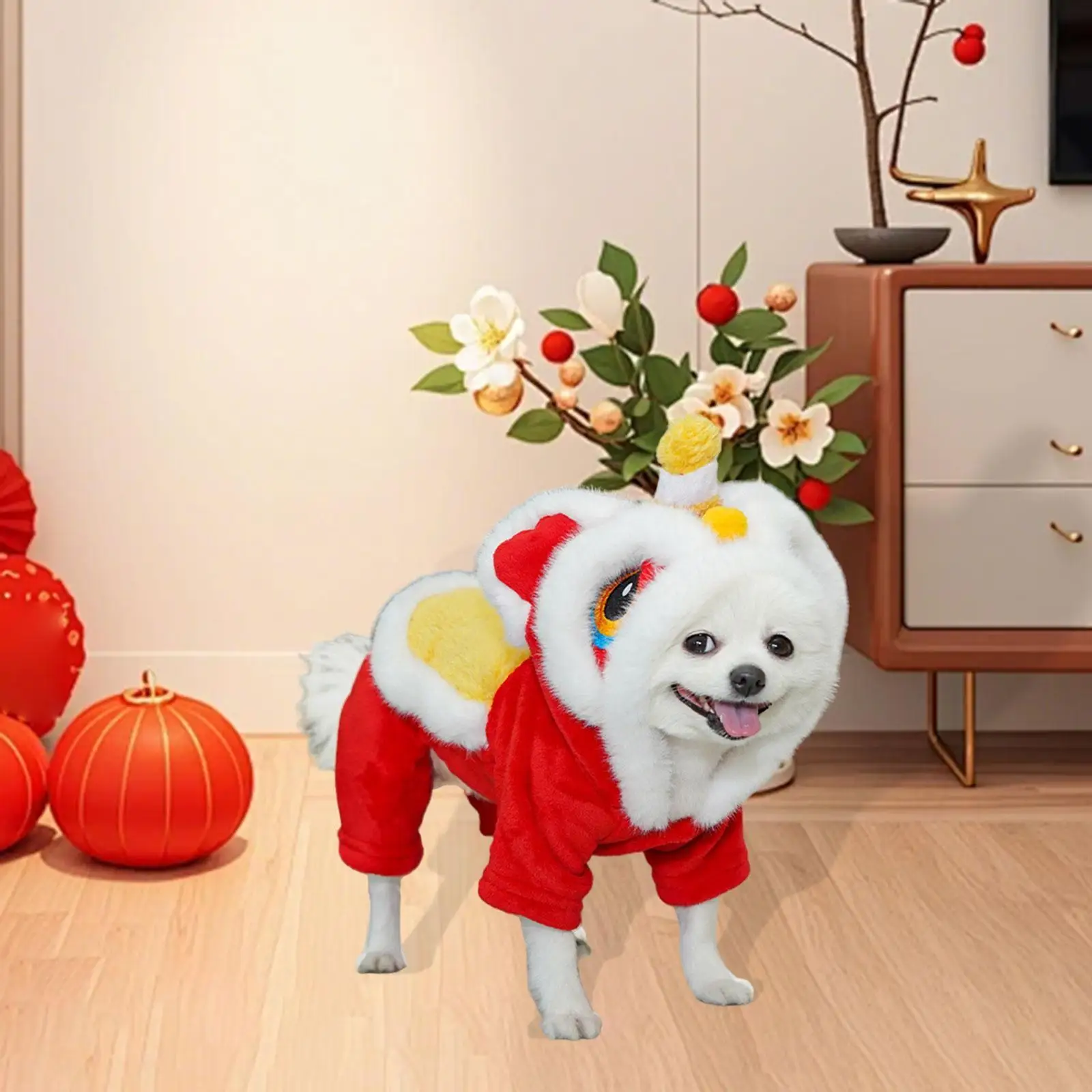 https://ae01.alicdn.com/kf/S0b6ef903df2b4cd0a9761814ee35efc6P.jpg Chinese New Year Celebration Pet Costume Creative Dog Cartoon Lion Dance Hoodie Polyester Coat for Festive Occasions
