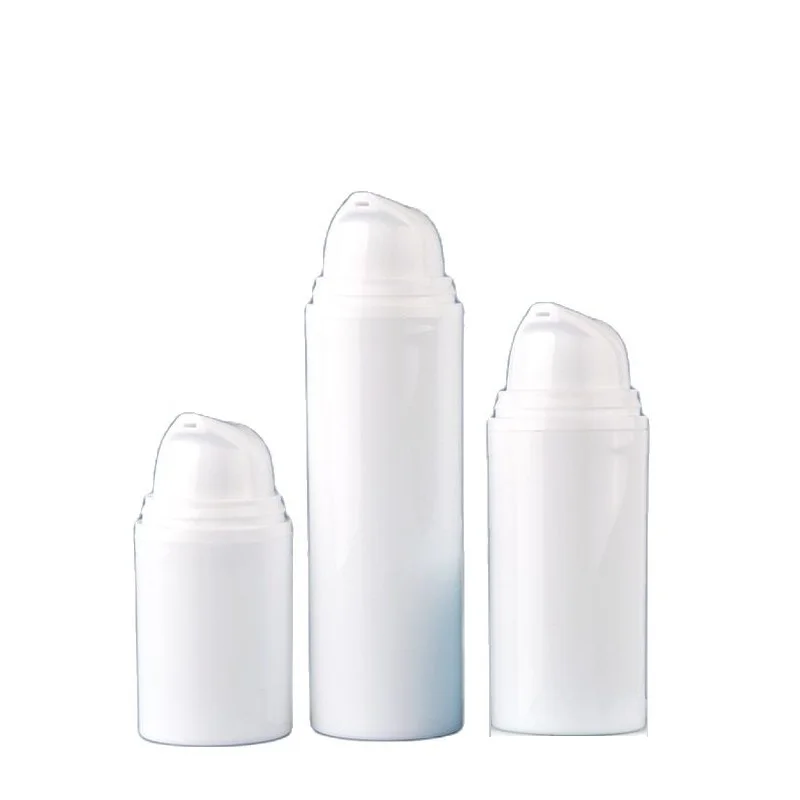 

Mini Airless Bottle Crimp Pump Clear Lid Empty White Plastic Cosmetic Packaging Lotion Refillable Bottles 15ml 30ml 50ml