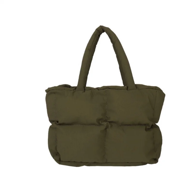 Fresh Arrival Down Filled Cotton Women's Handbag Minimalist Cotton Padded Sky Tote Soft Checkered Single Shoulder Bag