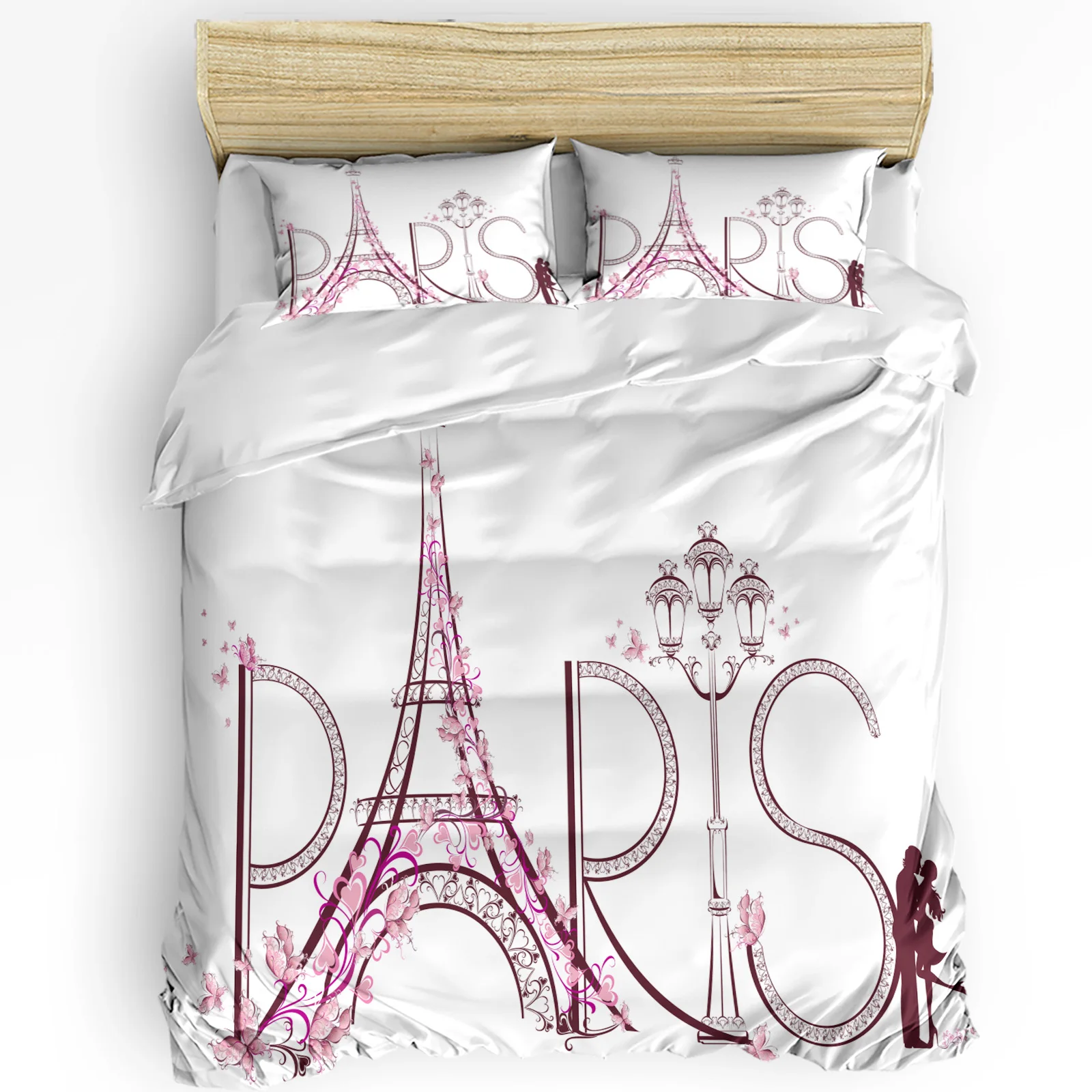 3pcs Bedding Set France Paris Eiffel Tower Pink White Home Textile