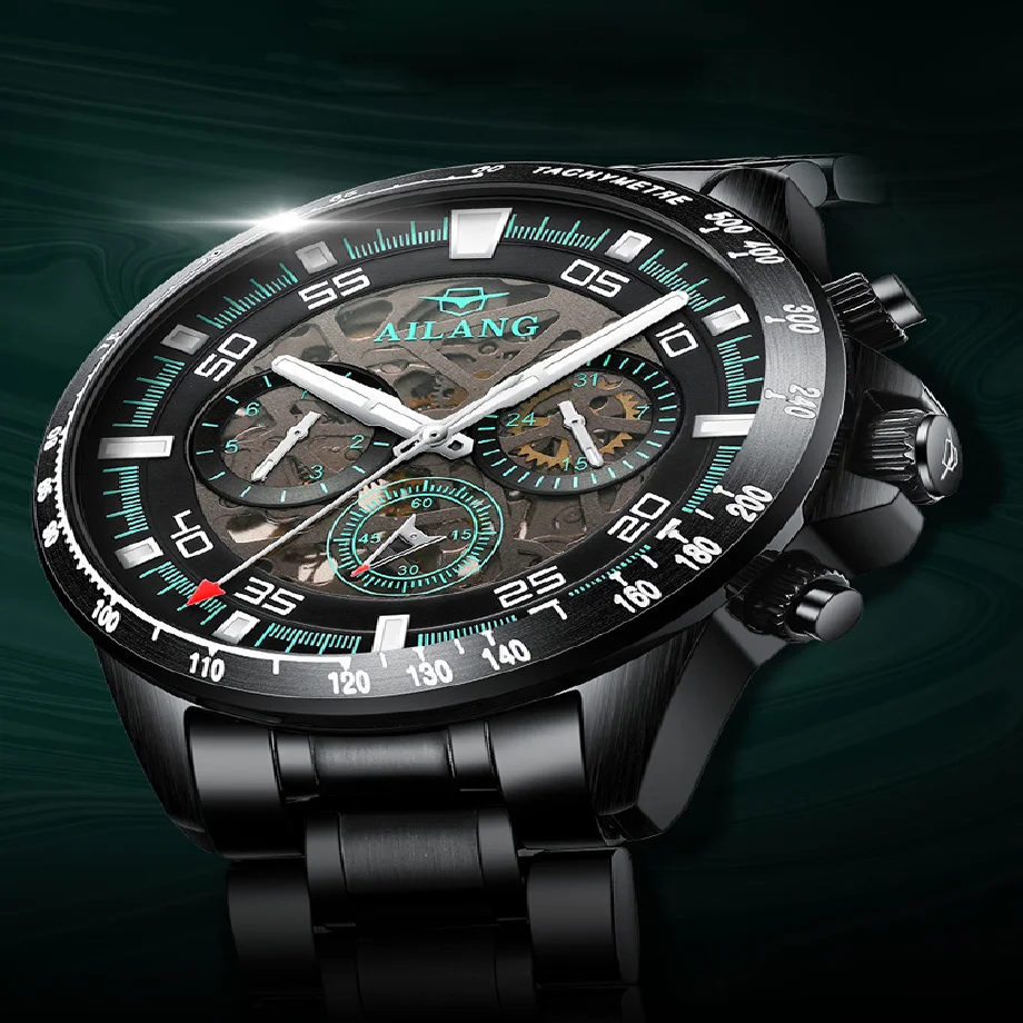 

AILANG Automatic Mechanical Fashion Watch for Men Stainless Steel Strap Waterproof Multifunctional Full-automatic Men Wristwatch